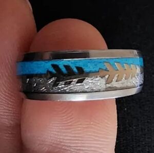 New Beautiful Turqouise 8mm Arrow Stainless Steel Ring Band.  Most Sizes…